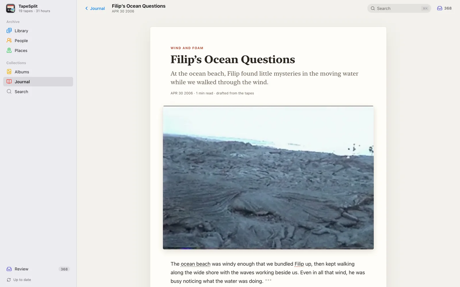 A Journal entry titled Filip's Ocean Questions